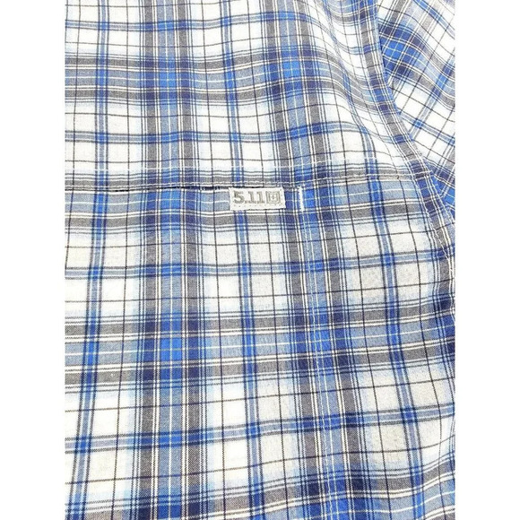 5.11 Tactical Size Large Men Blue White Check Pocket Logo Tag Short Sleeve Shirt - Picture 7 of 13